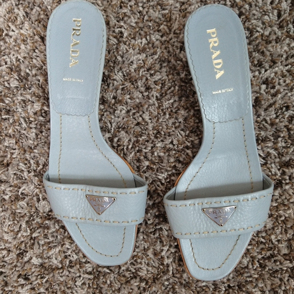 Prade vintage Milano silver logo baby blue sandal